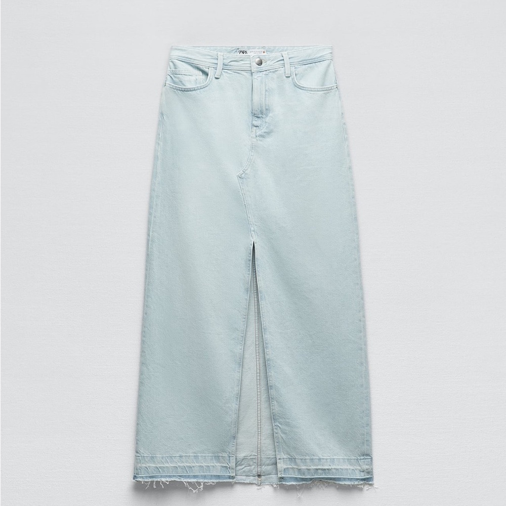Zara Slit Denim Midi Skirt